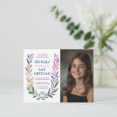 Botanisch Aquarel Aangepaste Foto Bar Mitswa Briefkaart (Staand voorkant)