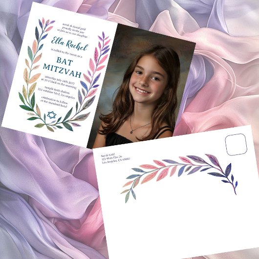 Botanisch Aquarel Aangepaste Foto Bar Mitswa Briefkaart