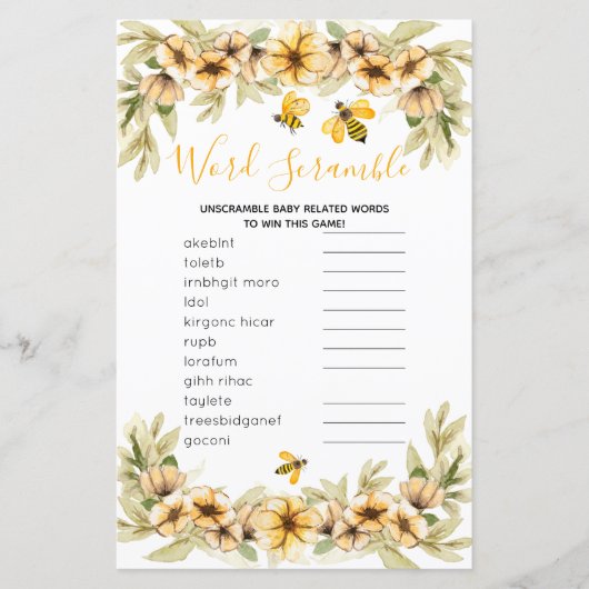 Botanisch baby shower van Word Scramble Game (Voorkant)