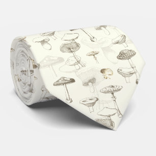 Botanisch Beige White Forest paddenstoelenpatroon Stropdas