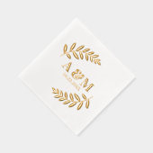 Botanisch blad Monogram Initialen & datum bruiloft Folie Servetten (Rechts)