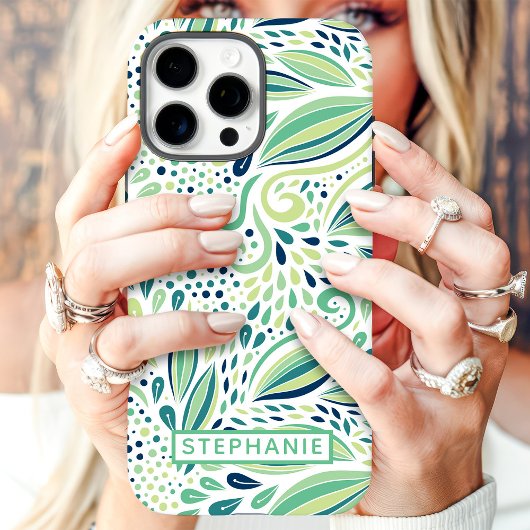 Botanisch Bladpatroon Aangepaste Naam Case-Mate iPhone Case