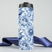 Botanisch Blauw Bloemen Art Nouveau Porseleinen Bl Thermosbeker