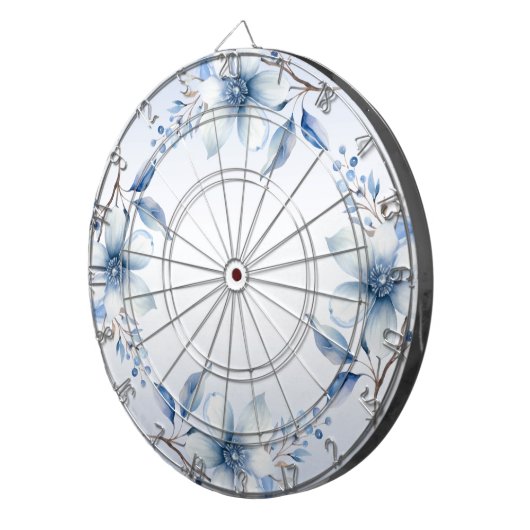 Botanisch Blauw Bloemen Dartboard Dartbord (Voorkant Rechts)