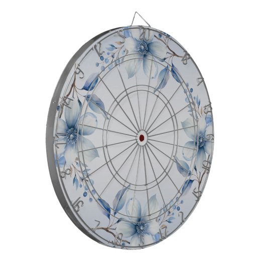 Botanisch Blauw Bloemen Dartboard Dartbord (Voorkant Links)