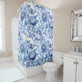 Botanisch Blauw Bloemen Delicate Porseleinen Bloem Douchegordijn (In situ)