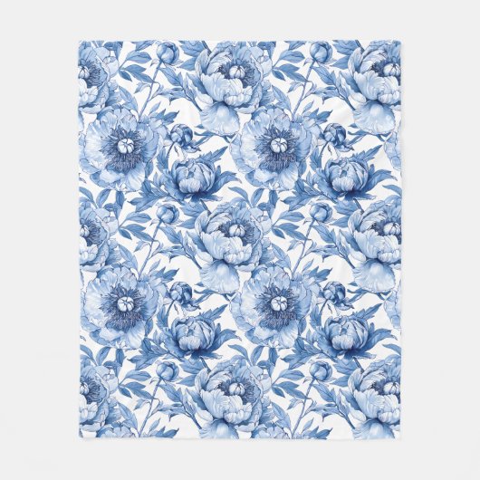 Botanisch Blauw Bloemen Delicate Porseleinen Bloem Fleece Deken (Voorkant)