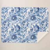Botanisch Blauw Bloemen Delicate Porseleinen Bloem Sherpa Deken (Voorkant (horizontaal))