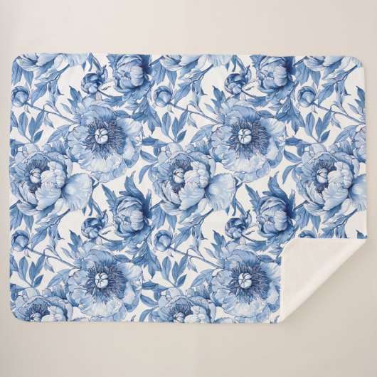 Botanisch Blauw Bloemen Delicate Porseleinen Bloem Sherpa Deken (Voorkant (horizontaal))