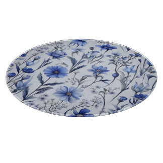 Botanisch blauw bloemen patroon snijplank