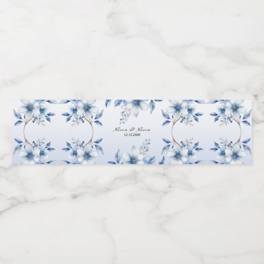 Botanisch Blauw Bloemen Waterflesje Etiket (Enkel label)