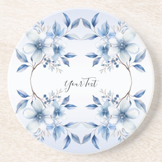 Botanisch Blauw Bloemen Zandsteen Onderzetter (Voorkant)