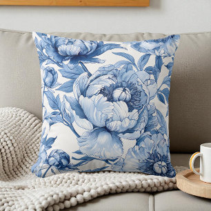 Botanisch blauw en wit elegant bloemmotief kussen
