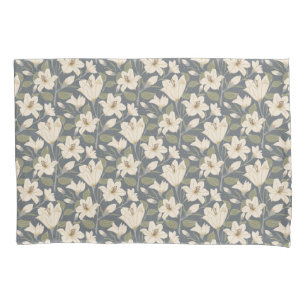 Botanisch Blauw Grijs Beige Lelie Bloemenpatroon Kussensloop