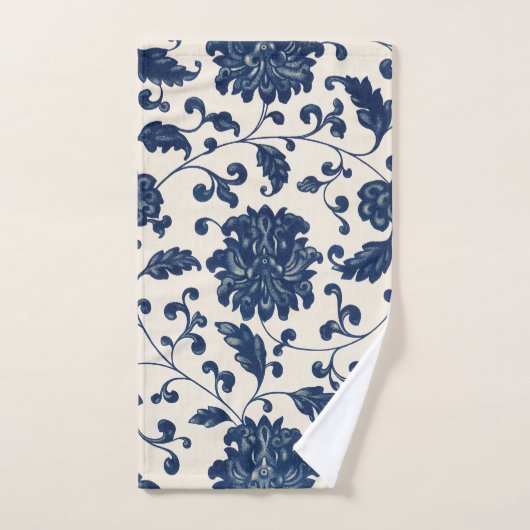 botanisch blauw + wit bloemenmotief bad handdoek (Handdoek)