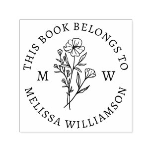 Botanisch Bloemen Initiaal Bibliotheek Boekplaat Zelfinktende Stempel