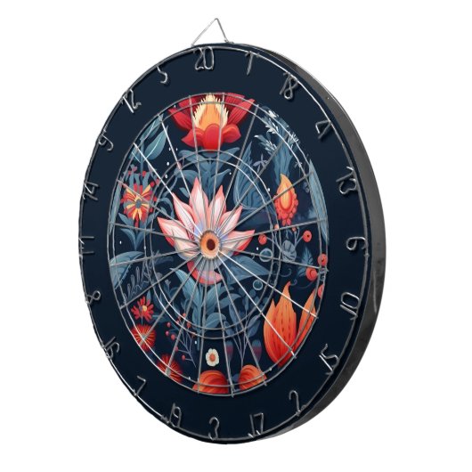 Botanisch Bloemen Patroon Rood Blauw Vrouwelijk Dartbord (Voorkant Rechts)