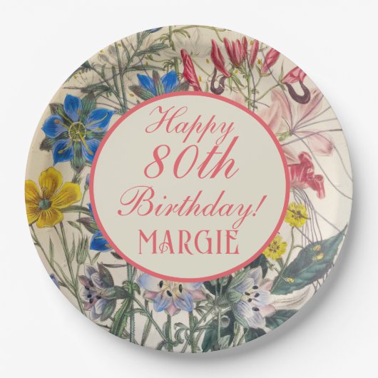 botanisch bloemkoraal papieren bordje (Voorkant)