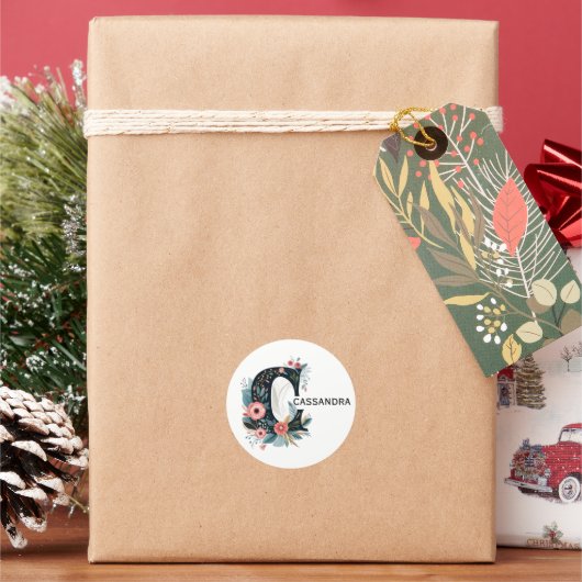 Botanisch bloemmonogram letter C  Ronde Sticker (Feestdagen)