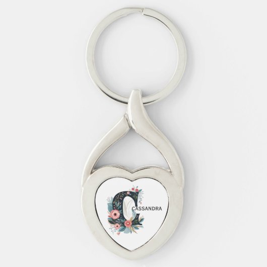 Botanisch bloemmonogram letter C  Sleutelhanger (Voorkant)