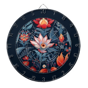 Botanisch Bloemmotief Rood Blauw Feminin Dartbord