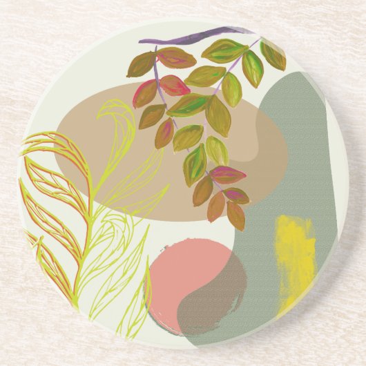 Botanisch Boho Geel Groen Zandsteen Onderzetter (Voorkant)