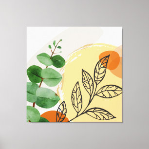 Botanisch Boho Groen Sinaasappel Canvas Afdruk