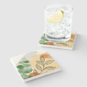 Botanisch Boho Groen Sinaasappel Stenen Onderzetter (Zijkant)