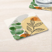 Botanisch Boho Groen Sinaasappel Vierkante Kartonnen Onderzetter (Schuin)
