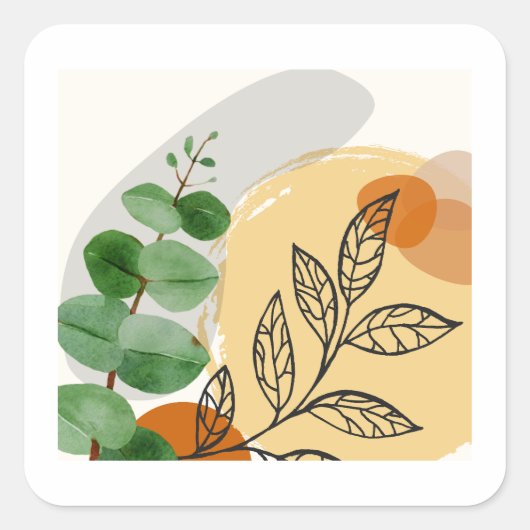 Botanisch Boho Groen Sinaasappel Vierkante Sticker (Voorkant)