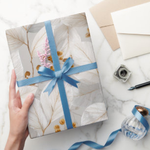 Botanisch bosblad wit bloempatroon cadeaupapier