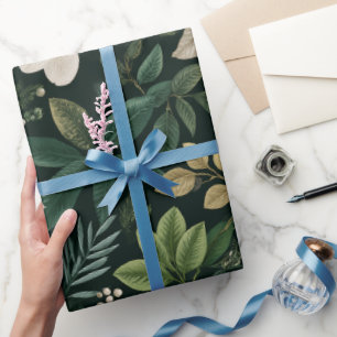Botanisch bosblad wit bloempatroon cadeaupapier