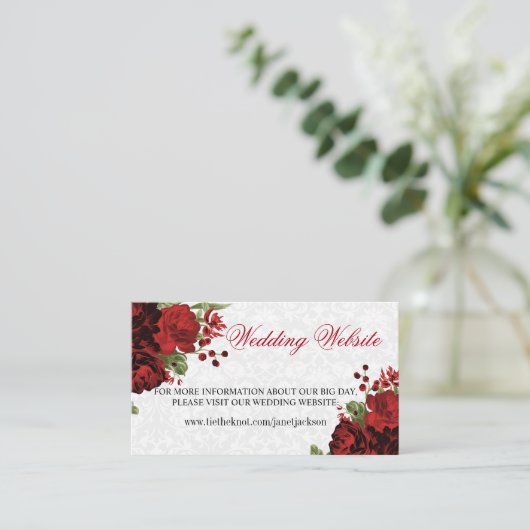 Botanisch donkerrood flessenontwerp - Weddenschap- Informatiekaartje (Staand voorkant)