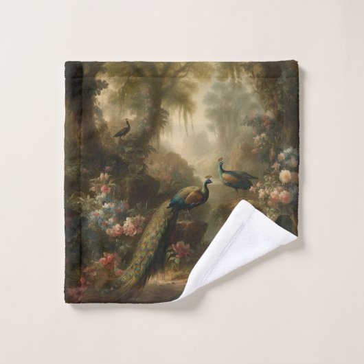 Botanisch: drie pauwen in Engelse tuin Bad Handdoek (Wasdoekje)