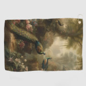 Botanisch: drie pauwen in Engelse tuin Golfhanddoek (Horizontaal)