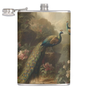 Botanisch: drie pauwen in Engelse tuin Heupfles