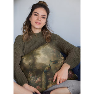 Botanisch: drie pauwen in Engelse tuin Kussen