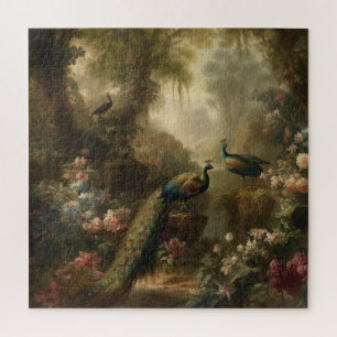 Botanisch: drie pauwen in Engelse tuin Legpuzzel
