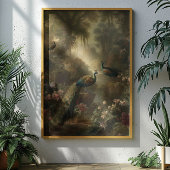 Botanisch: drie pauwen in Engelse tuin Poster