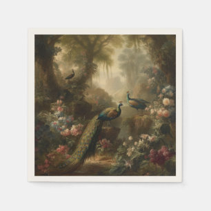 Botanisch: drie pauwen in Engelse tuin Servet