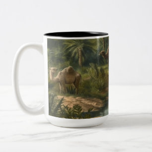 Botanisch: dromedarissen in het oerwoud bij een ri tweekleurige koffiemok