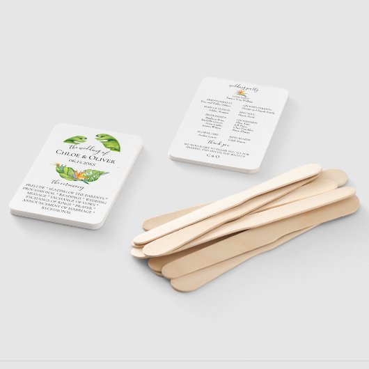 Botanisch eiland bladeren bruiloft programma handwaaier (Niet-gemonteerd)