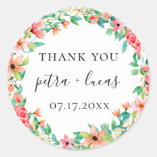 Botanisch eiland Floral krans bruiloft gunst Ronde Sticker