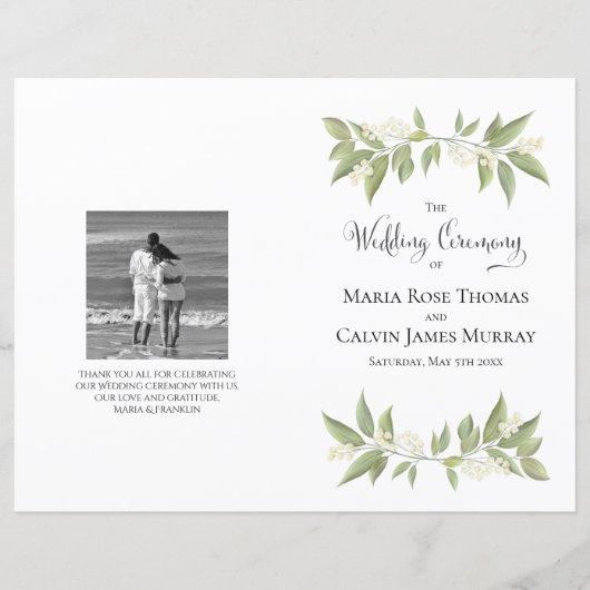 Botanisch Elegant Groen Bruiloft Service Programma (Voorkant)