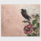 botanisch en vogel op roze cadeaupapier (Vlak)