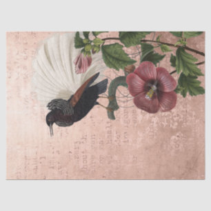 botanisch en vogel op roze ontkleurd papier