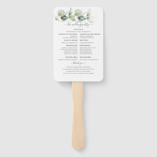 Botanisch Eucalyptus Greenery Wedding Program Handwaaier (Achterkant)