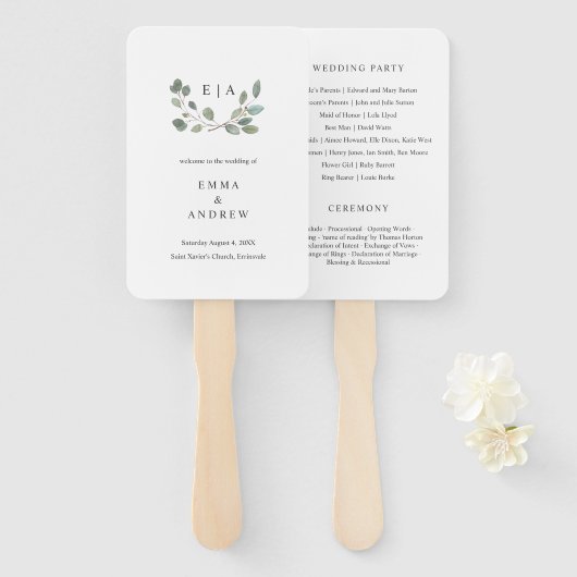 Botanisch Eucalyptus Leaves Wedding Book Program Handwaaier (Voorkant en achterkant)