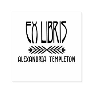 Botanisch Ex Libris Art Deco Tekst #3 Bibliotheekb Zelfinktende Stempel