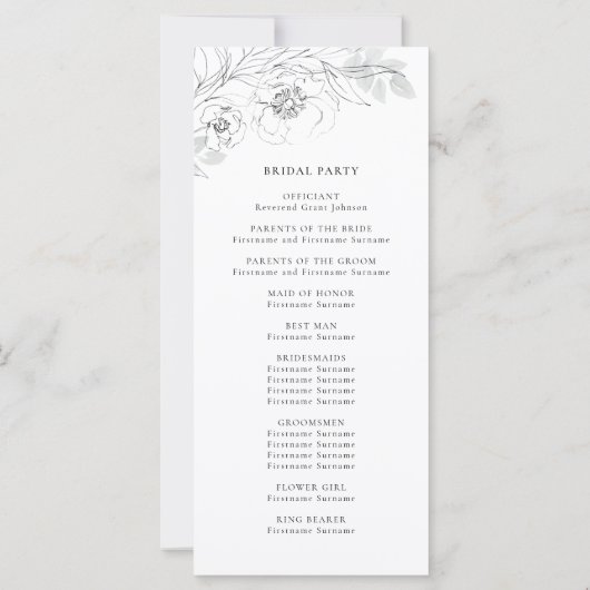 Botanisch Floral Sketch Wedding Ceremony Programme (Achterkant)